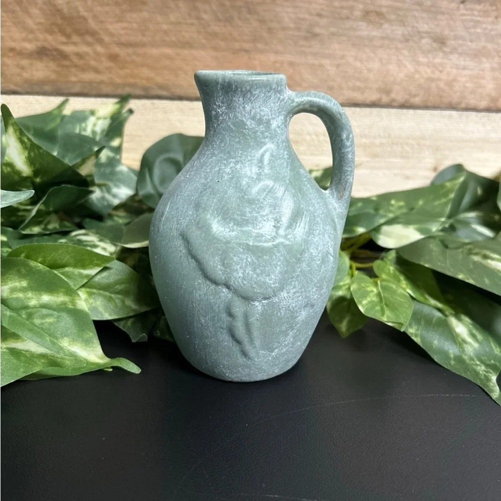 Ceramic Green Vase Jug Miniature Floral‎ Painted Farmhouse Cottage Home Decor